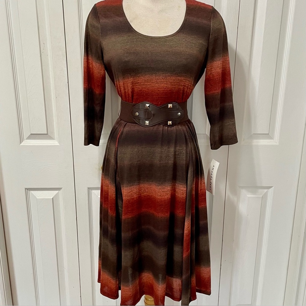 Amanda Lane Vintage Style Multicolor Striped Midi Dress